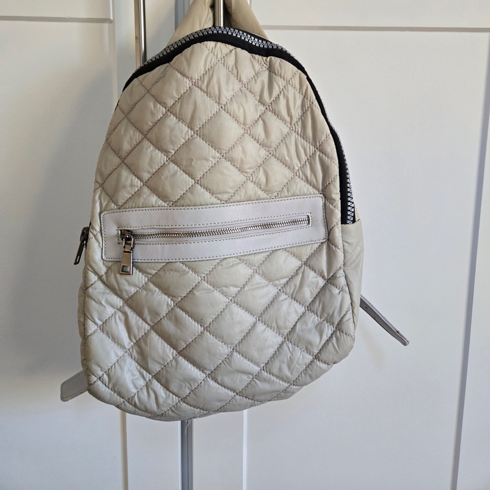 Sol and Selene Quilted Beige Backpack Travel Daypack Nylon/PU Large Zip Closure